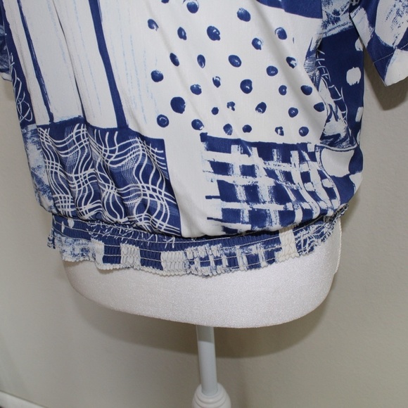 Peter Popovitch Vintage Blue Multi Pattern Design Short Sleeve Top - Medium - Picture 6 of 8